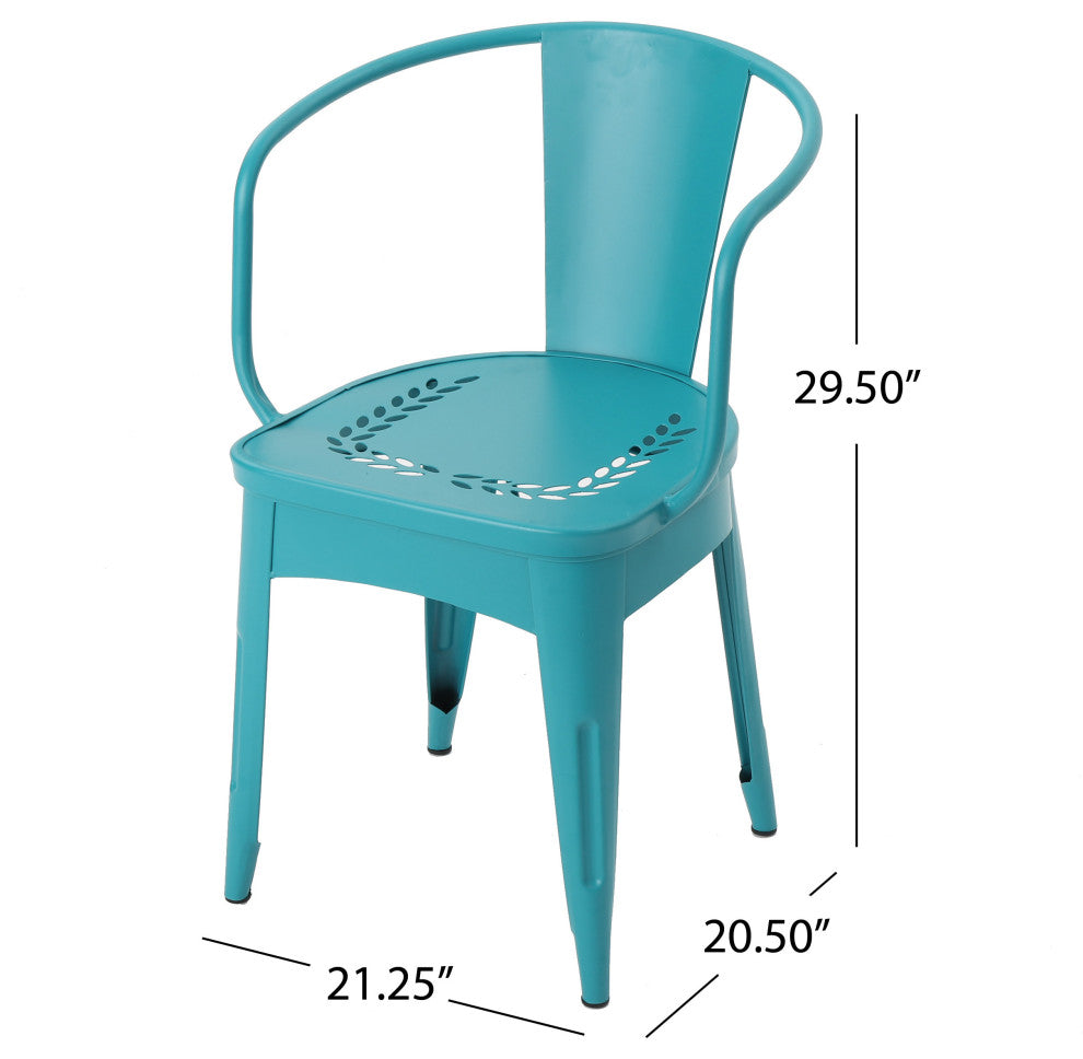 GDF Studio 3-Piece Leona Outdoor Iron Bistro Set, Matte Teal