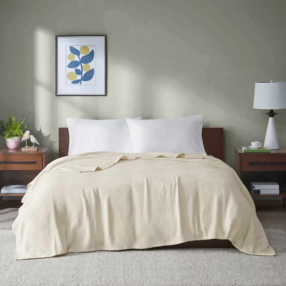 Madison Park Freshspun Basketweave All-Season Bedding Blanket, Beige