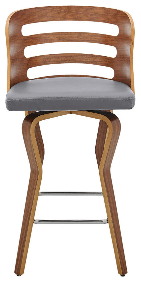 Verne 26" Swivel Gray Faux Leather and Walnut Wood Bar Stool