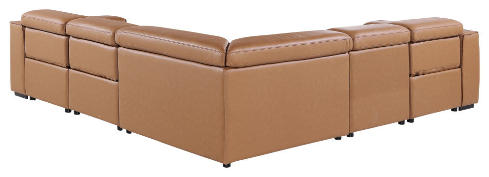 Niccolo Italian Leather 5-Piece L-Shaped Power Reclining Sectional, Cognac