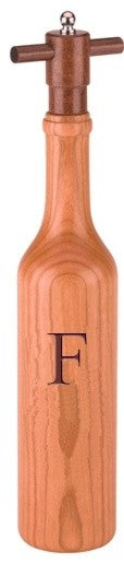 Wine Bottle Cherry Wood Pepper Grinder, Custom Personalized Initial,  "F"