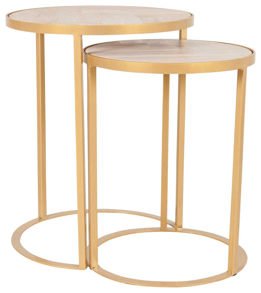 East at Main Mango Wood and Gold Iron Nesting Tables (Set of 2)