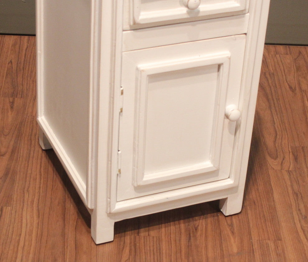 Rustic Solid Pine Wood Painted White Nightstand With Storage