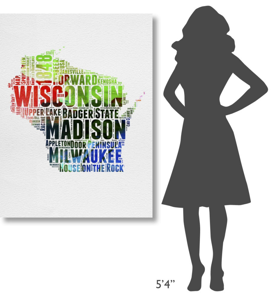 "Wisconsin Watercolor Word Cloud" Fine Art Print