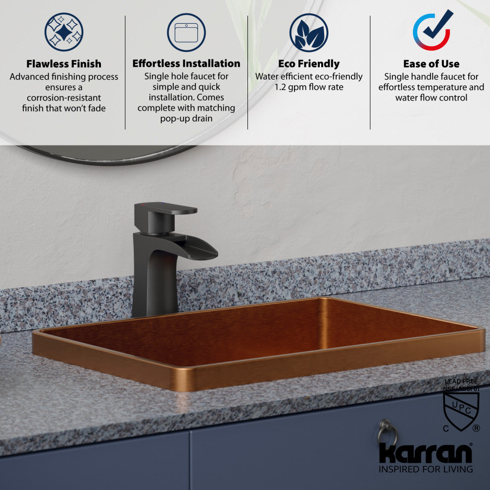 Karran KBF440 1-Hole 1-Handle Basin Faucet With Pop-up Drain, Gunmetal Grey