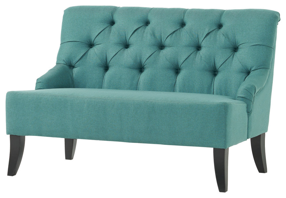 GDF Studio Nicoletta Tufted Fabric Settee Loveseat, Dark Teal
