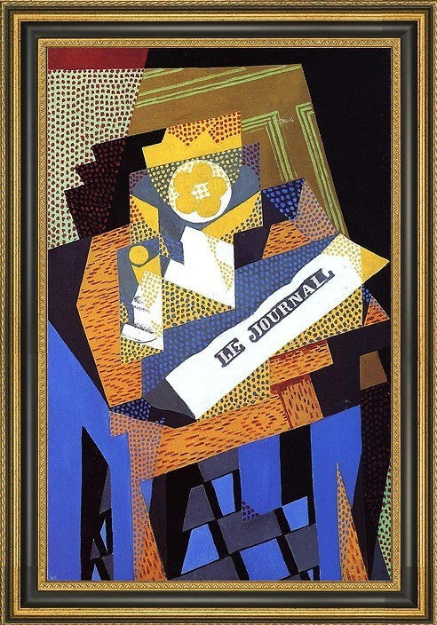 Juan Gris Newspaper and Fruit Dish - 18" x 27" Framed Premium Canvas Print