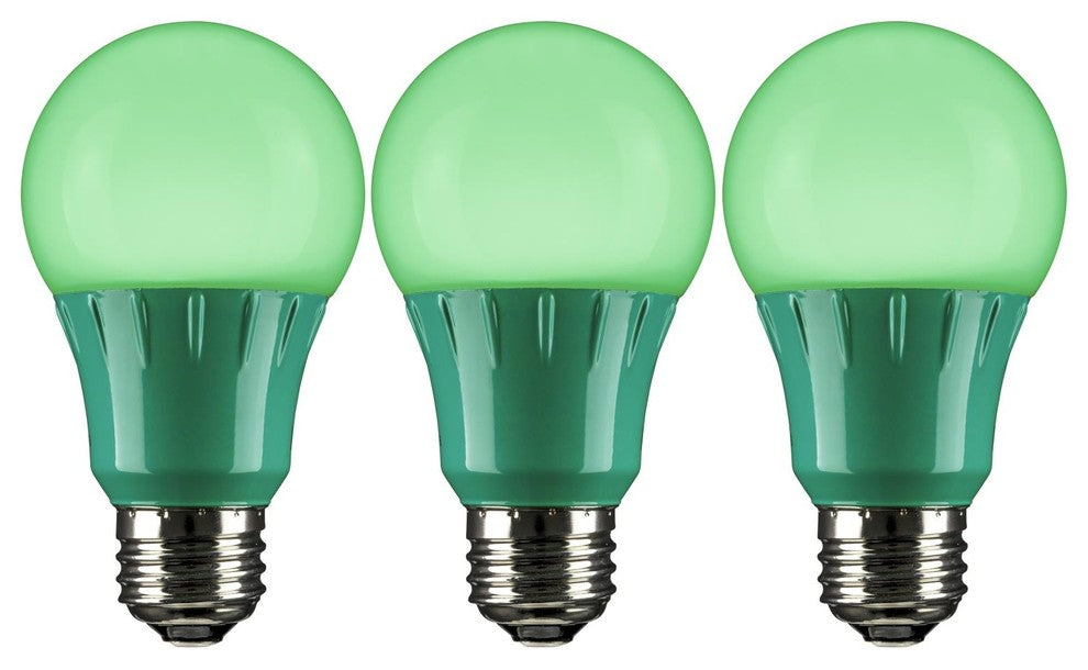 Pack of 3 Sunlite Led A Type Colored 3W Light Bulb Medium, E26, Base, Green