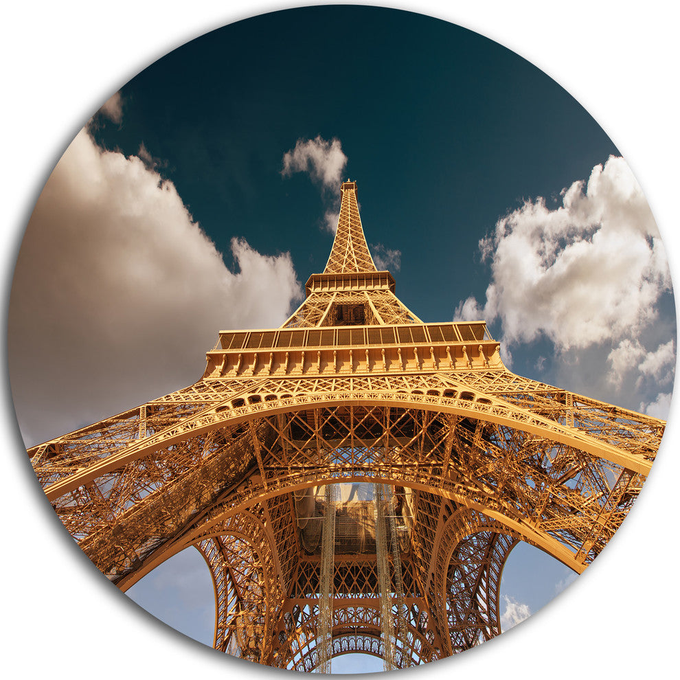 Beautiful View Paris Eiffel Tower Under Dark Sky, Round Wall Art, 36"