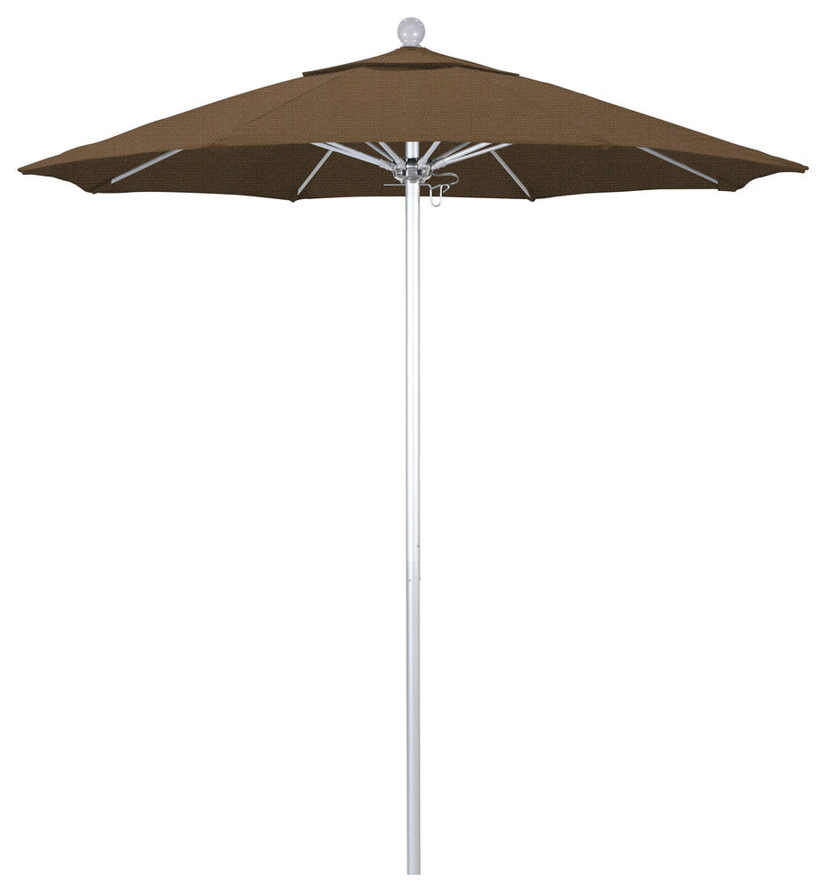 7.5' Silver Anodized Push Lift Aluminum Umbrella, Woven Sesame Olefin