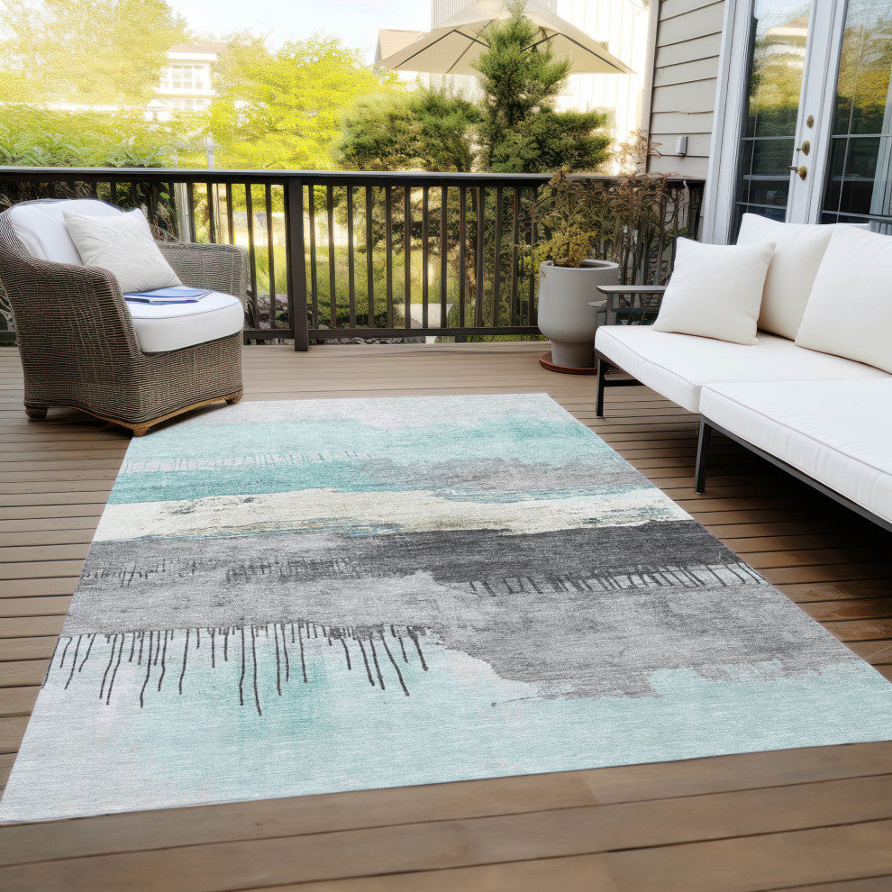 Machine Washable Indoor/Outdoor Chantille ACN1880 Teal 3' x 5' Rug