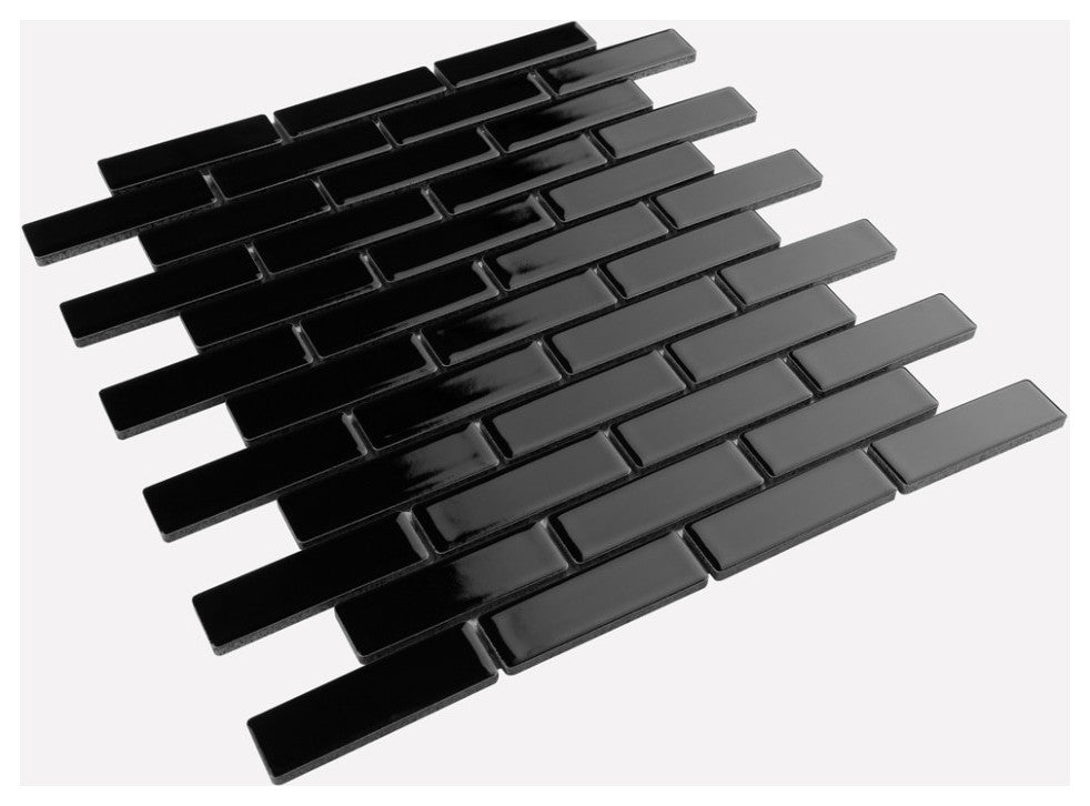 Metro Brick Subway Glossy Black Porcelain Floor and Wall Tile