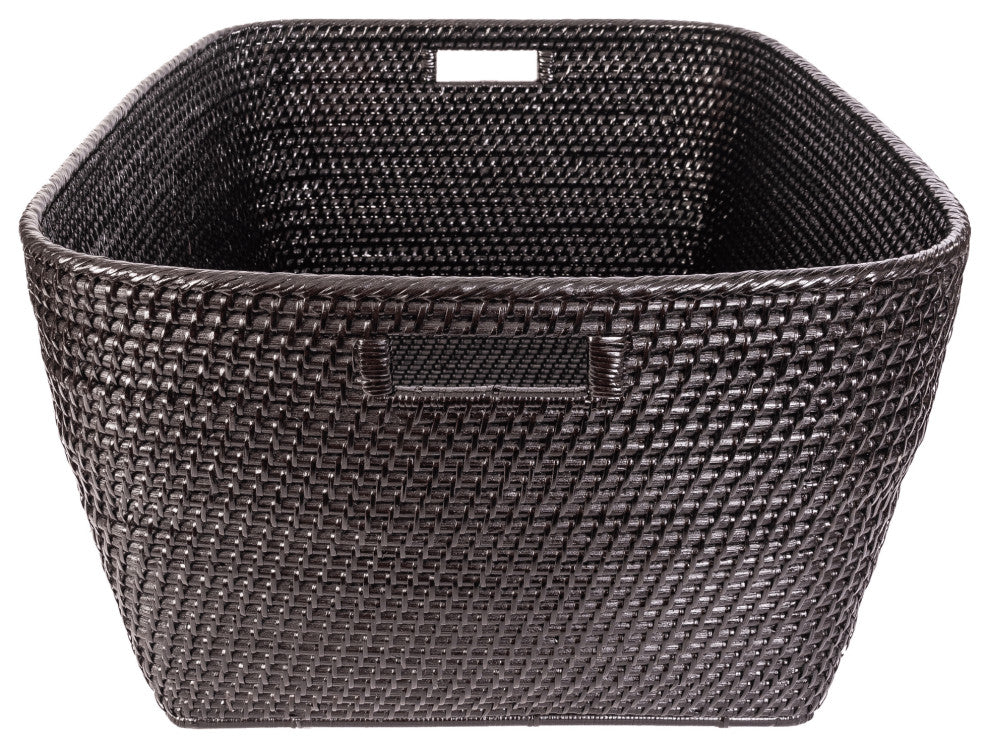 Saboga Home Family Basket With Cutout Handle, Tudor Black, 24"x20"x13"