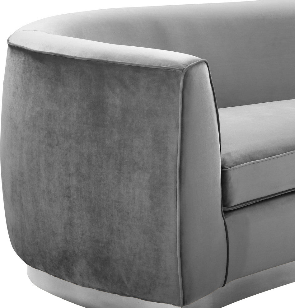 Julian Velvet Upholstered Sofa, Gray, Chrome Base