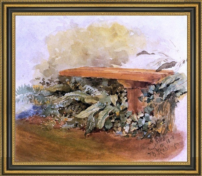 Theodore Robinson Garden Bench with Ferns Framed Premium Canvas Print, 16"x20"