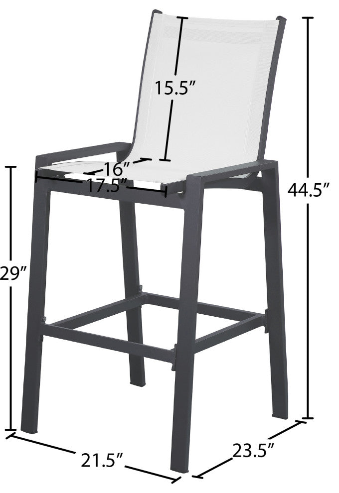 Nizuc Mesh Water Resistant Patio Aluminum Barstool (Set of 2), White, Gray Frame