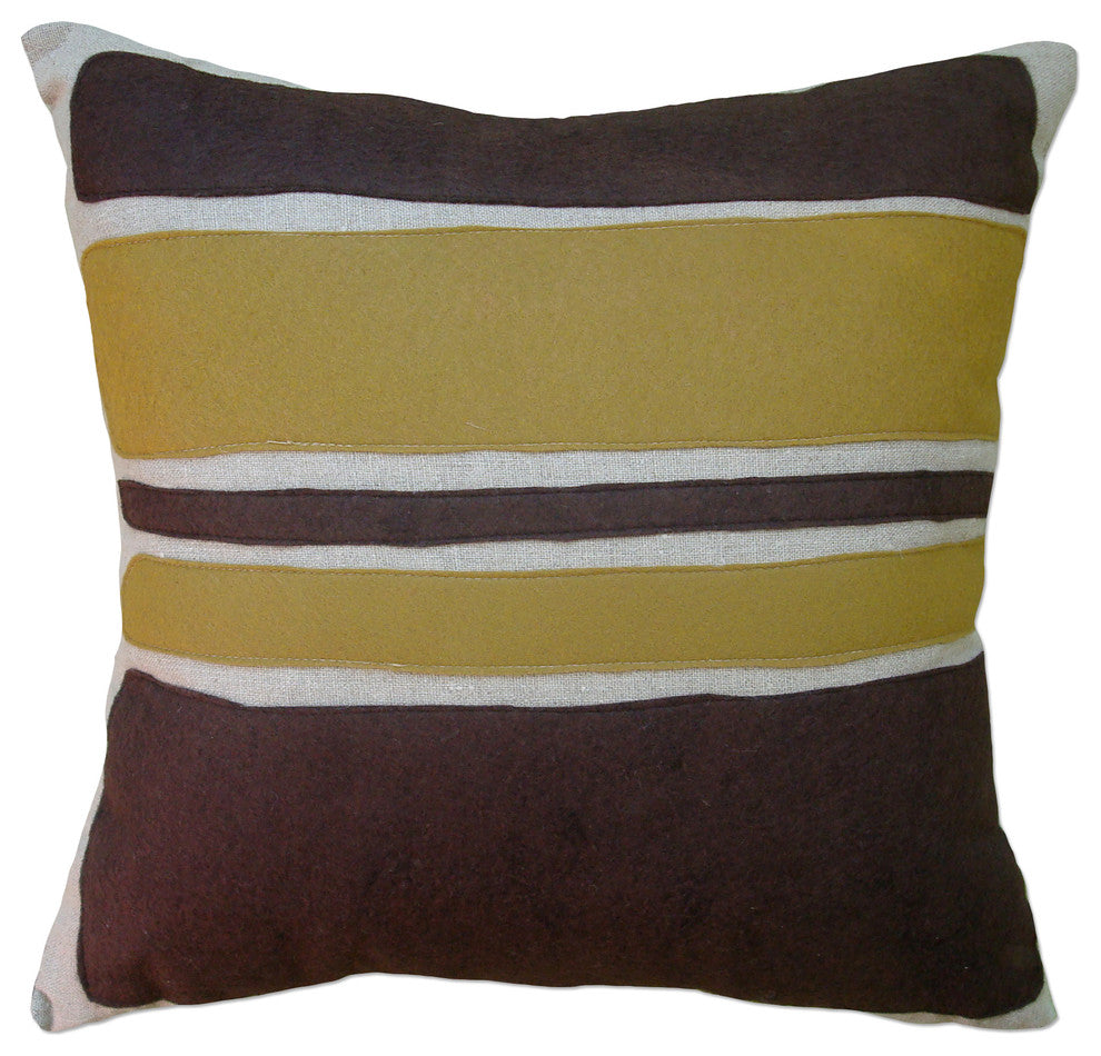 Felt Appliqué Linen Pillow - Color Block, Chocolate/Bronze, 16x16