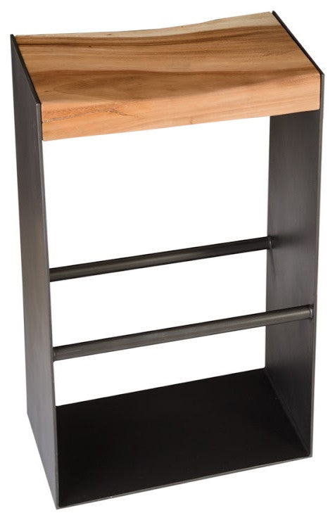 Chamcha Wood Bar Stool, Iron Frame Base