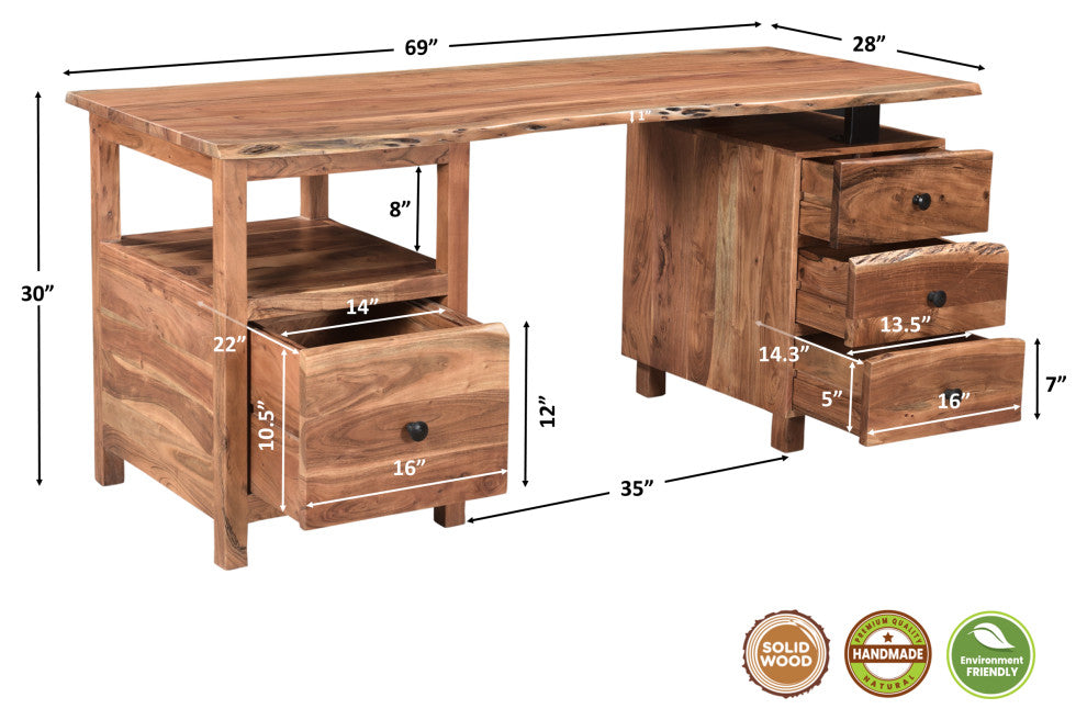 Stafford 2-piece Live Edge Solid Wood Desk Set