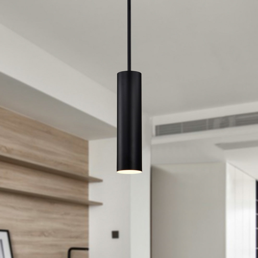 1-Light Matte Black Modern Mini Pendant Light With Cylindrical Metal Shade