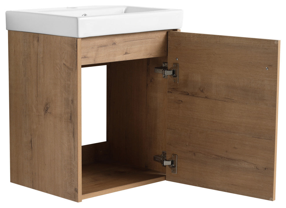 GDF Studio 18" Wall-Mounted Vanity, Ceramic Sink, Imitative Oak