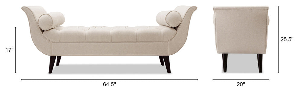 Alma 65" Tufted Entryway Bench With Bolster Pillows, Sky Neutral Beige Polyester