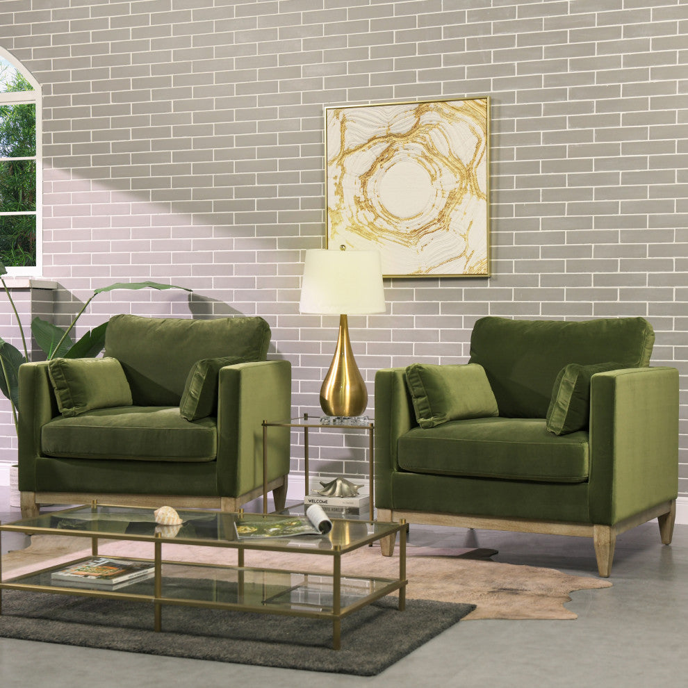 Knox 36" Modern Farmhouse Arm Chair, Olive Green Performance Velvet