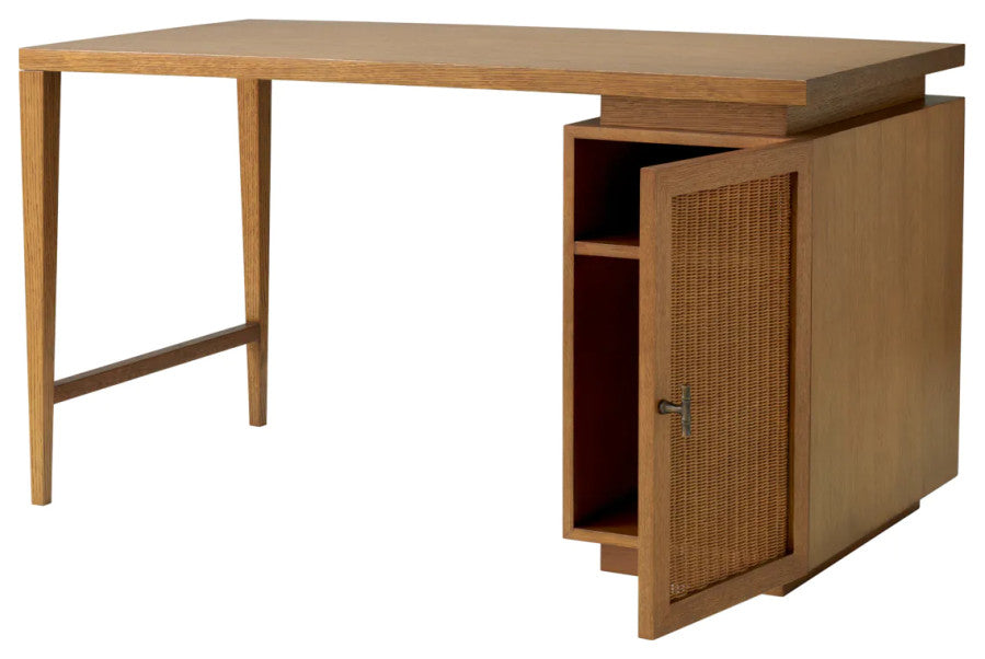 Rattan Door Wooden Desk, Eichholtz Borchard