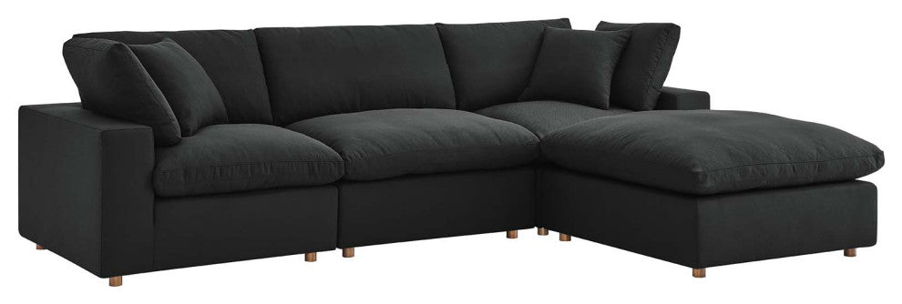 Commix Down Filled Overstuffed 4-Piece Sectional Sofa Set, Black