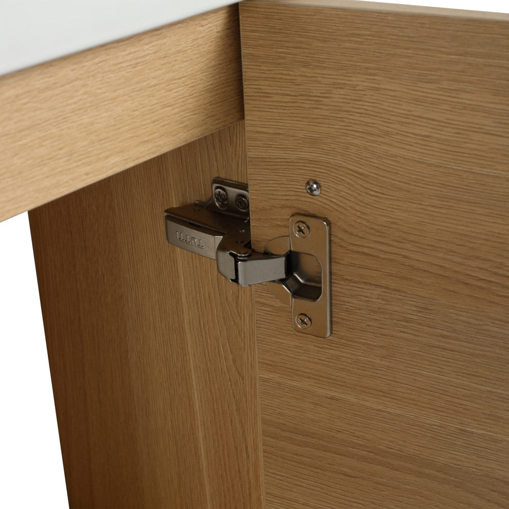 GDF Studio 16" Wall-Mounted Vanity, Ceramic Sink & Soft-Close Cabinet, Light Oak