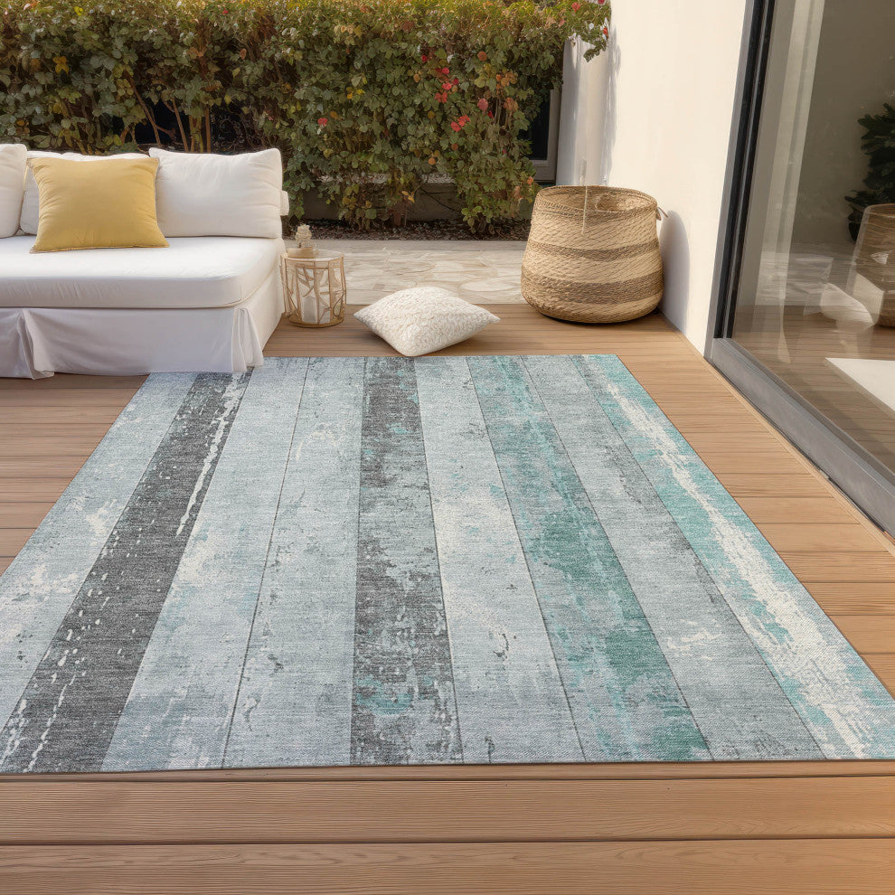 Machine Washable Indoor/Outdoor Chantille ACN1868 Teal 5' x 7'6" Rug