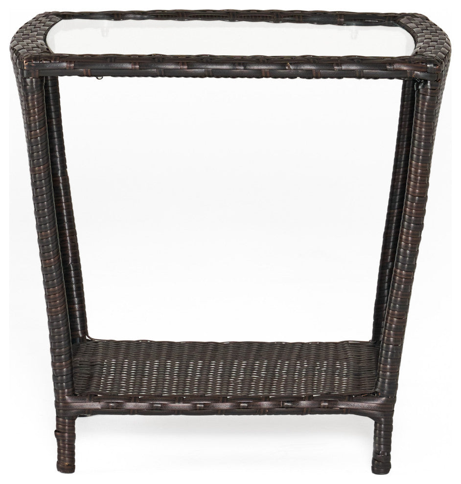 GDF Studio Easton Outdoor Wicker Accent Table, Brown