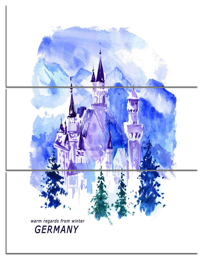 "Germany Watercolor Landscape" Painting Metal Wall Art, 3 Panels, 28"x36"