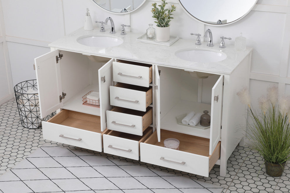 White 60" Double Sink Bathroom Vanity