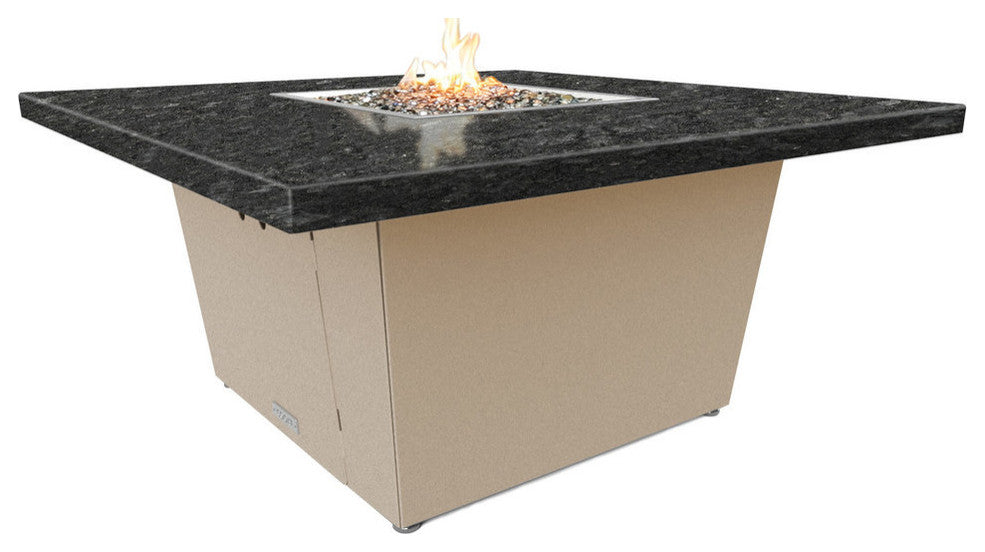 Square Fire Pit Table, 44x44, Chat Height, Natural Gas, Black Pearl Top, Beige