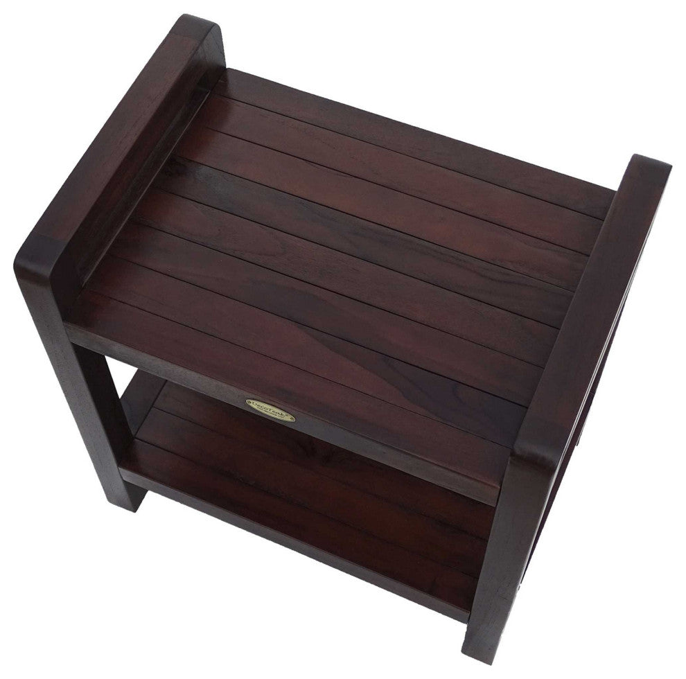 HomeRoots Rectangular Teak Shower Bench With Handles, Brown Finish