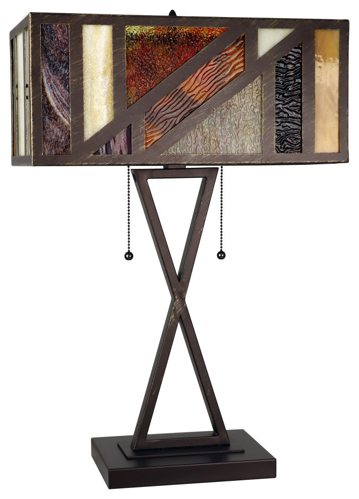Retro Stained Glass 2-Light Table Lamp 16" Shade