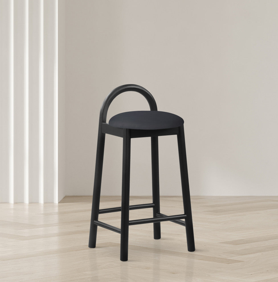 Meridian Furniture Calvin Vegan Leather Stool, Black, Black Finish