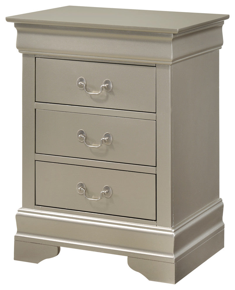 Louis Phillipe 3-Drawer Nightstand, Silver Champagne