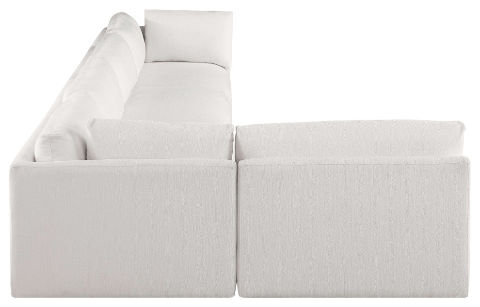 Ease Fabric Upholstered L-Shaped Modular Sectional, Cream, 5 Piece: 2 Corner, 3 Armless