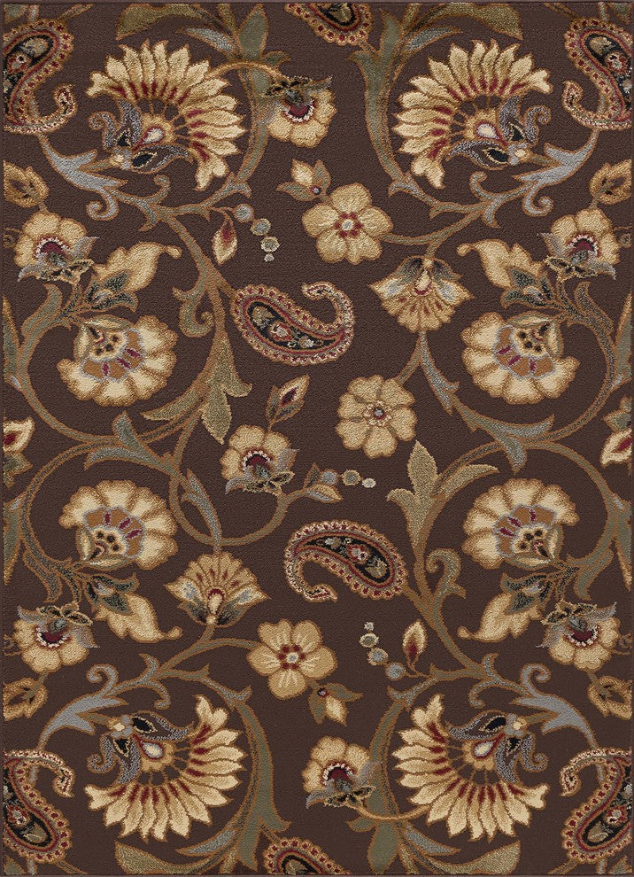 Brianna Transitional Floral Brown Rectangle Area Rug, 7.6' x 10'