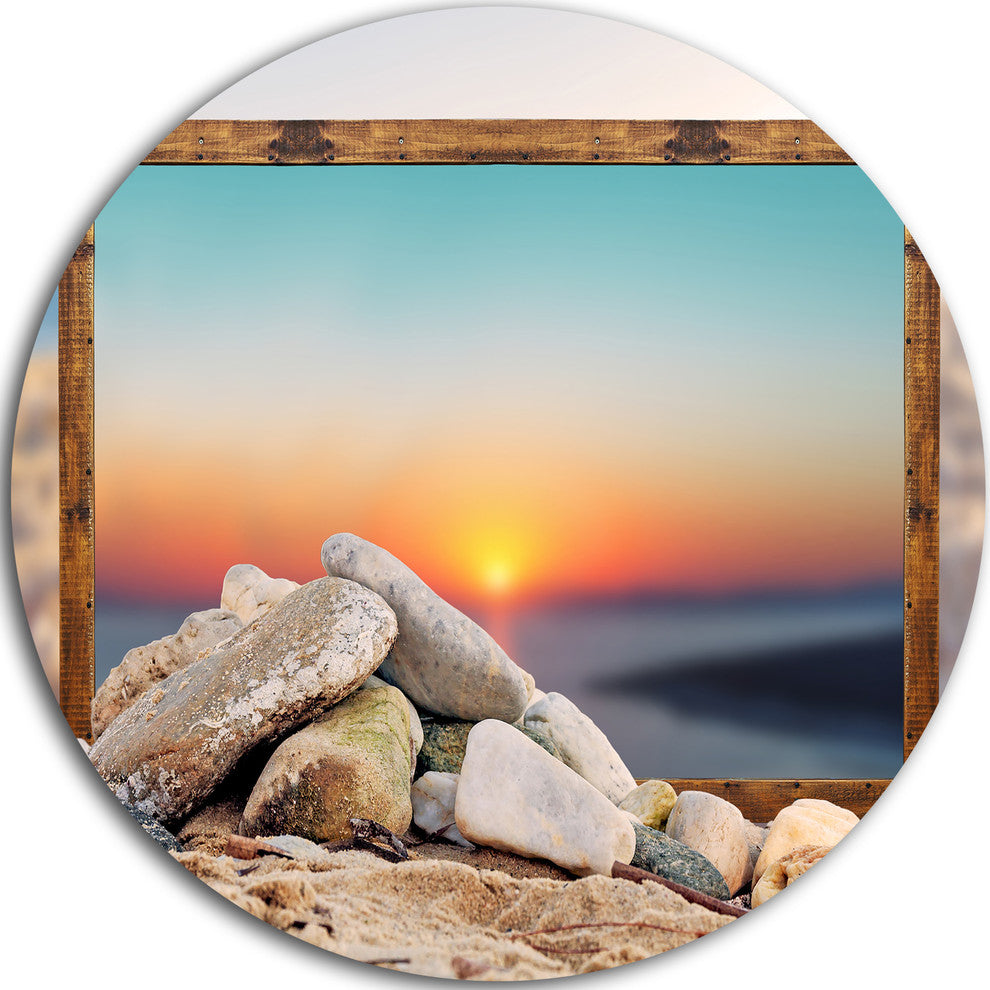 Framed Blurred Beach, Seashore Art Disc Metal Artwork, 23"