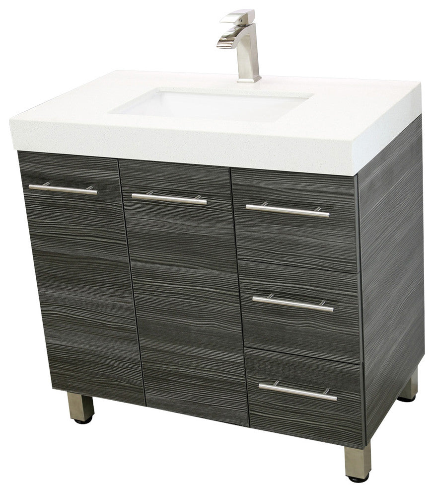 Windbay 48" Free Standing Vanity, Dark Grey, White Quartz Under Mount Countertop