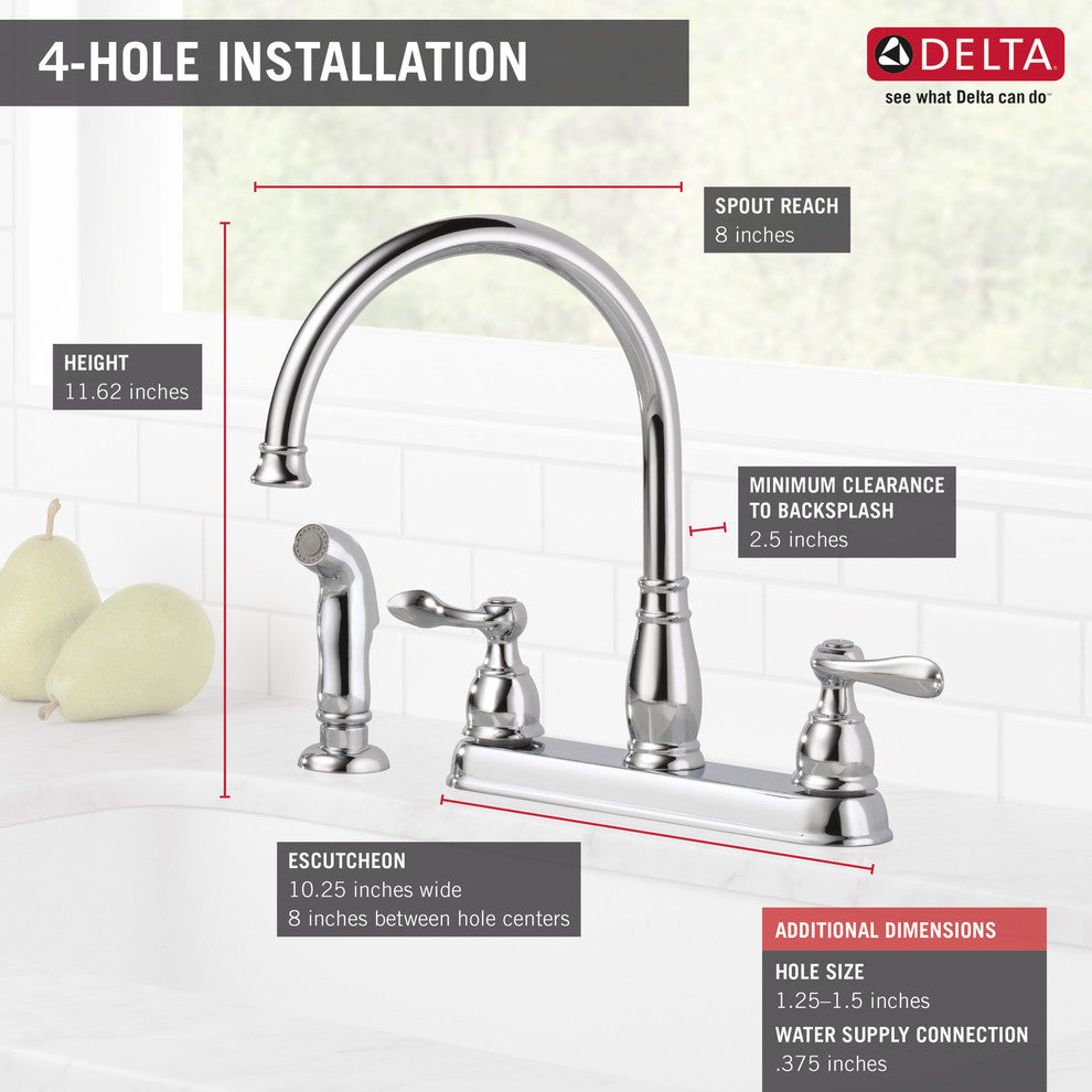 Delta Windemere Two Handle Kitchen Faucet, Chrome, 21996LF