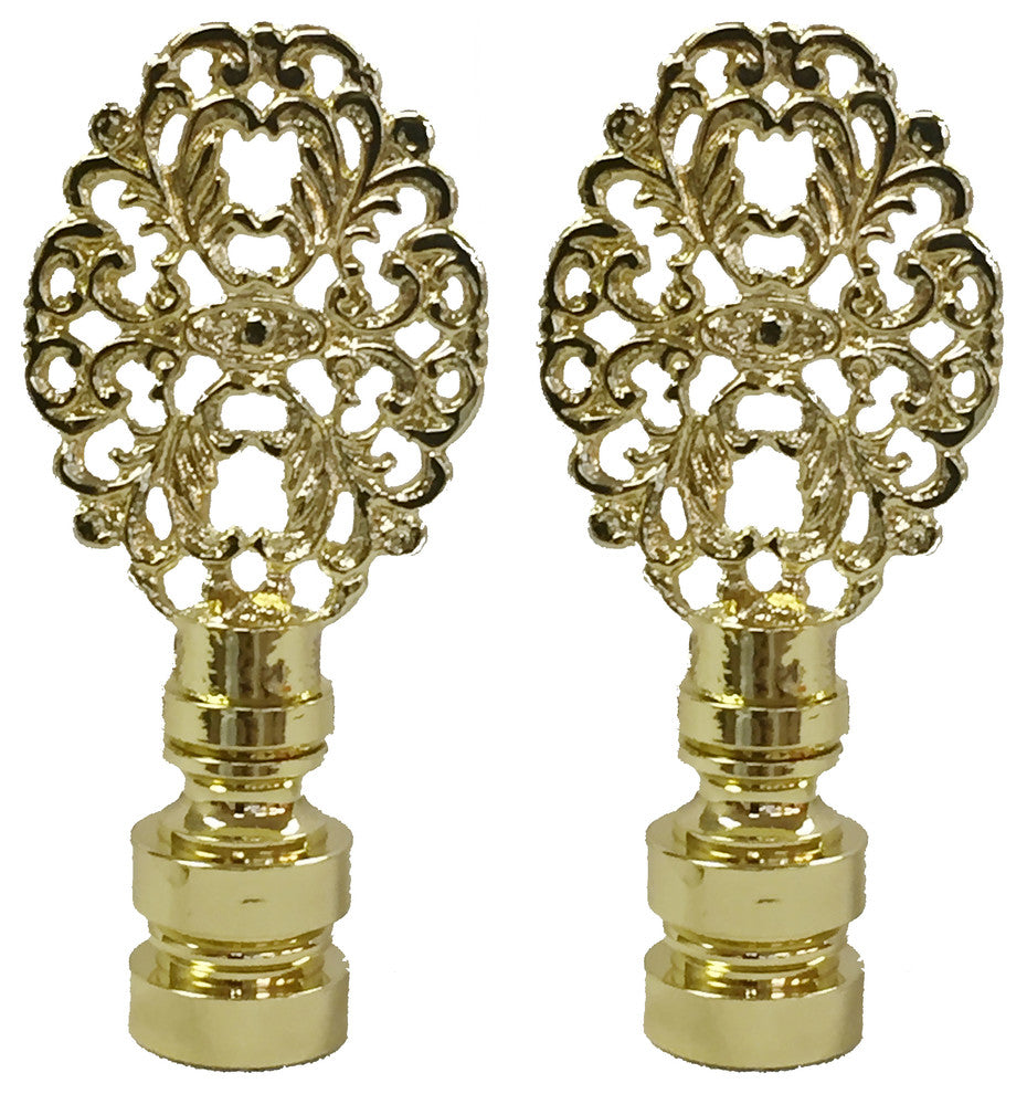 Royal Designs Oval Filigree Finial, Polished Brass, Set of 2