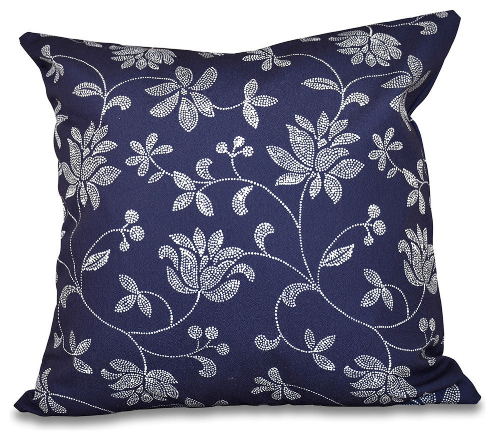 Traditional Floral, Floral Print Pillow, Navy Blue, 16"x16"