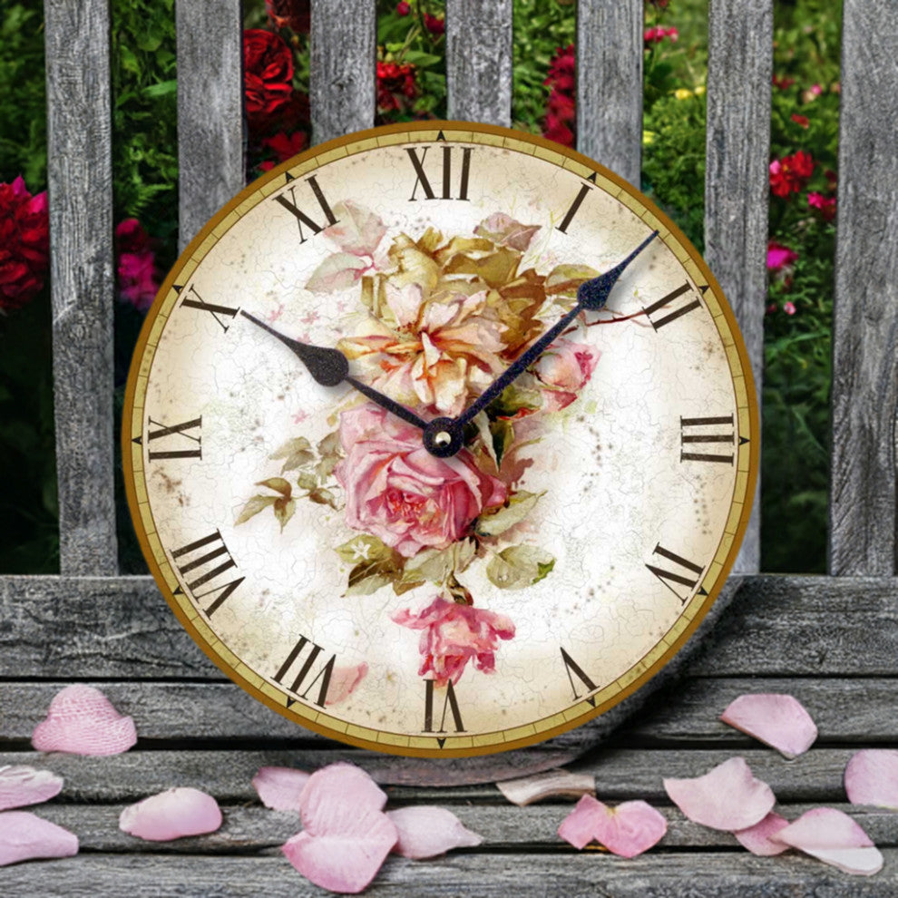 Vintage-Style Pink Roses Clock, 12 Inch Diameter