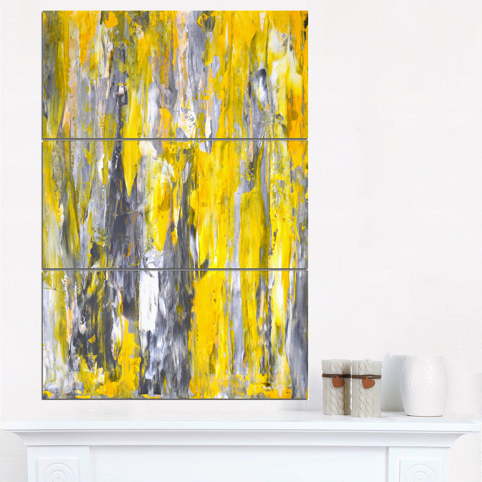 "Grey and Yellow Abstract Pattern" Metal Wall Art, 3 Panels, 28"x36"