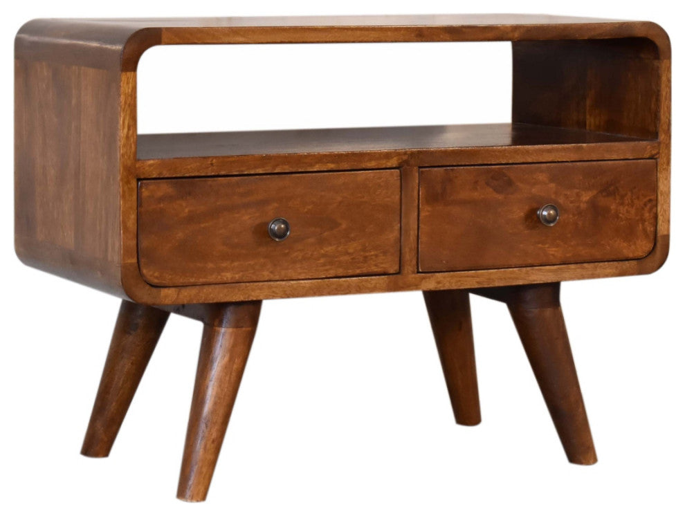 Mini Chestnut Curved Media Unit With 2 Drawers