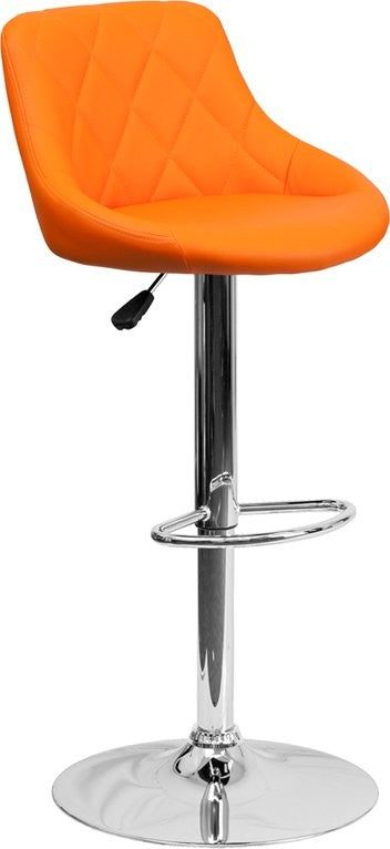 Estella Lily Low-Back Orange Vinyl Swivel Bucket Adjustable Barstool